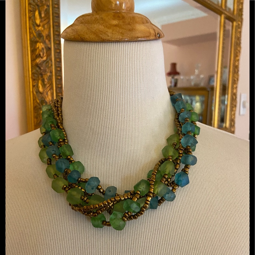 Multi-Strand Statement Necklace~Gorgeous Blue/Gre… - image 2